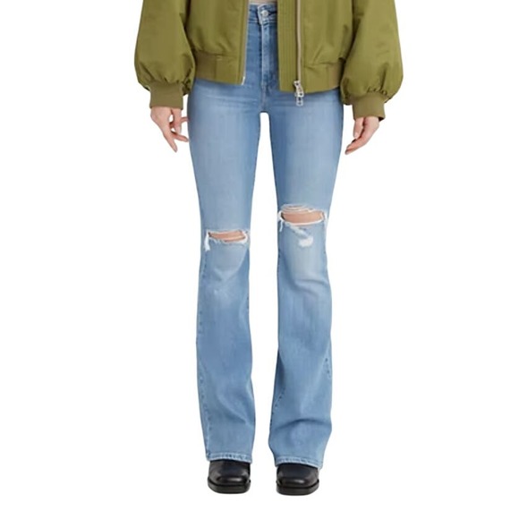 Levi's Denim - Levi's 726 High Rise Flare Jeans Let's Talk Light Wash Distressed 26